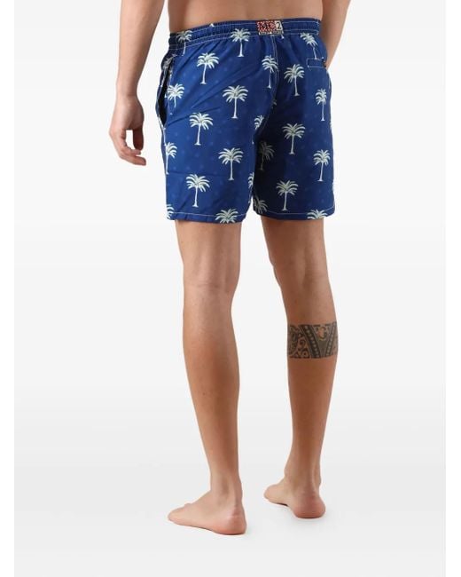 Mc2 Saint Barth Blue Caprese Palm-Tree Swim Shorts for men