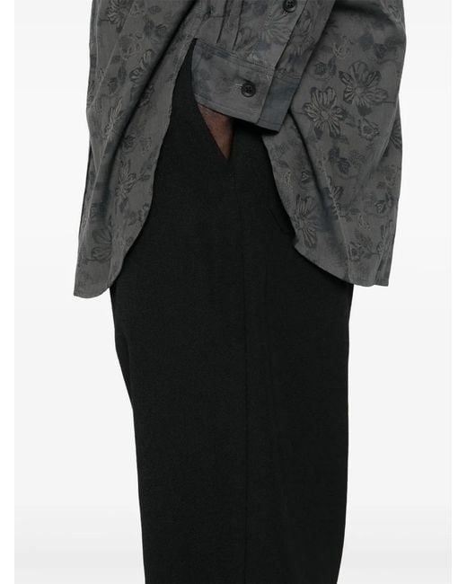 Yohji Yamamoto Black Elasticated Wool Tapered Pleated Trousers for men
