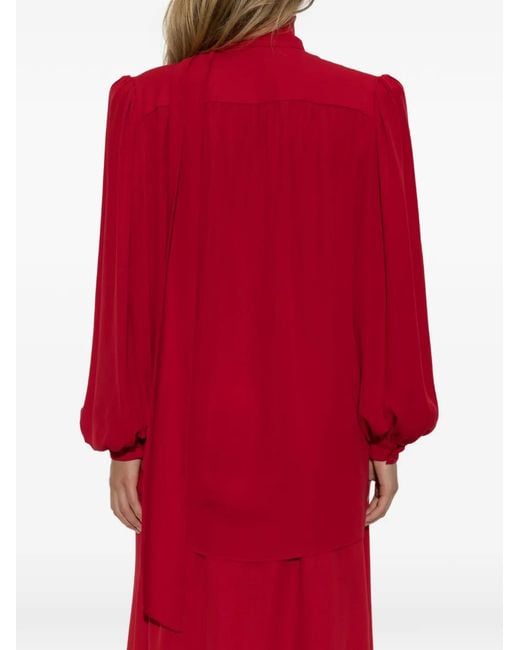 Valentino Garavani Red Pussy-Bow Puff-Sleeve Shirt