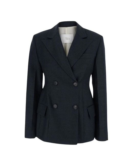 Tela Black Giacca Florence Double-Breasted Wool Jacket