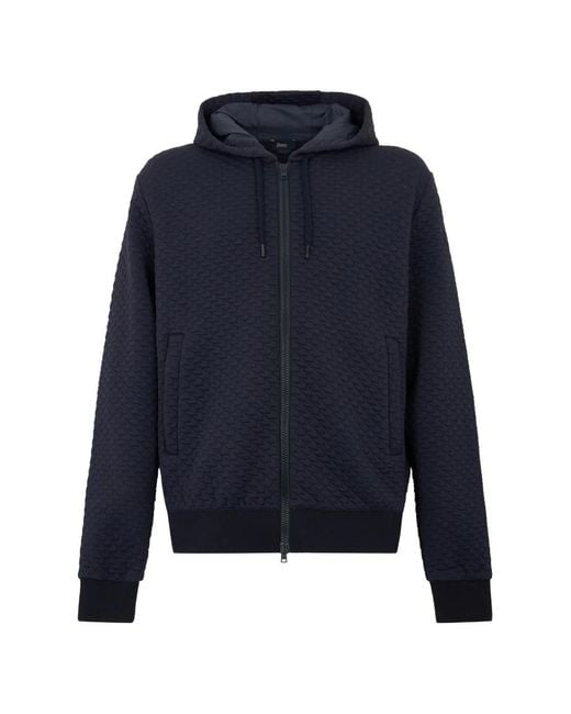 Herno Blue Textured Zip-Up Hoodie for men