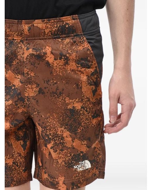 The North Face Brown Patterned Elasticated-Waist Shorts for men