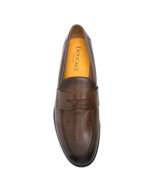 Doucal's Brown Polished Leather Loafers for men