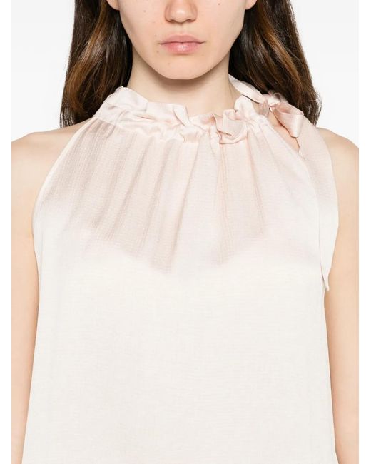 Peserico White Ruffled-Neck Tie-Fastening Top