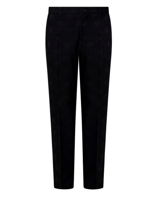 Dolce & Gabbana Black Monogram-Pattern Tailored Trousers for men