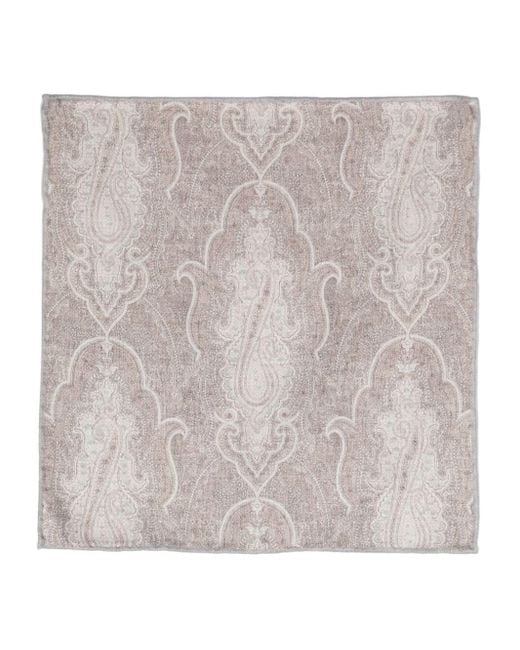 Brunello Cucinelli Paisley-print Silk Pocket Square in het Gray voor heren