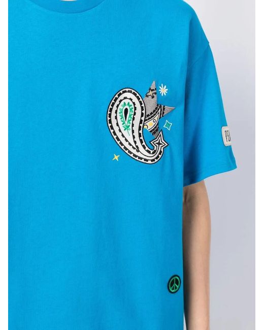 FIVE CM Blue Embroidered Cotton T-Shirt for men