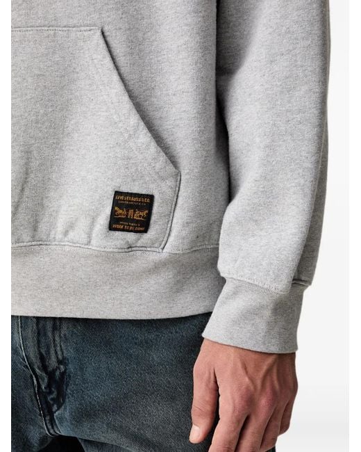Levi's Gray Workwear Logo-Patch Pouch-Pocket Hoodie for men