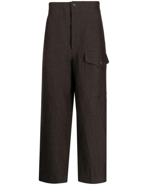 Uma Wang Black Paxton Herringbone-Pattern Trousers for men