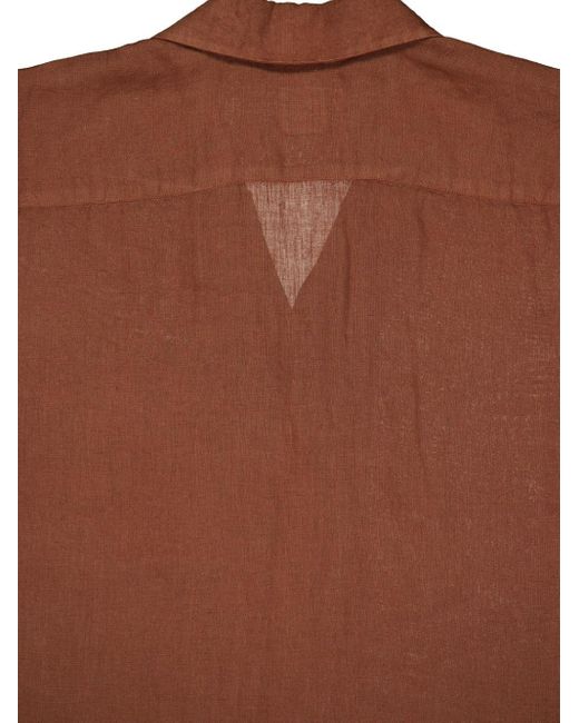120% Lino Brown Short-sleeve Linen Shirt for men