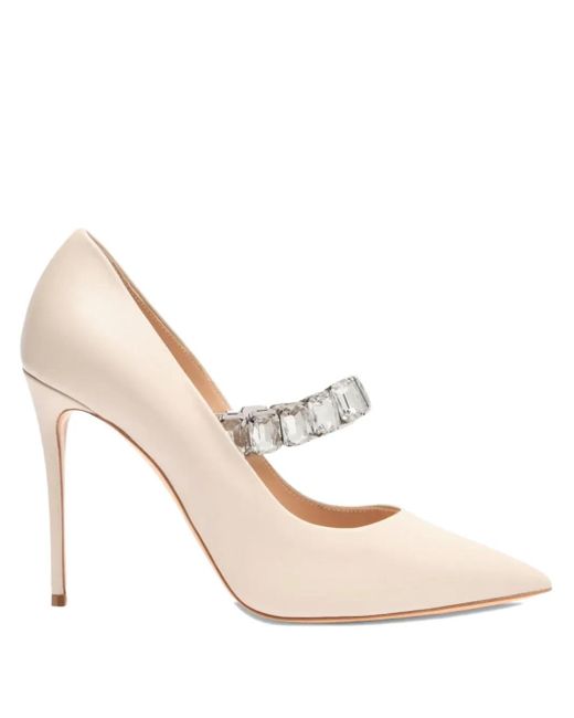 Casadei White Spitze Julia Minorca Pumps mit Kristallen 100mm