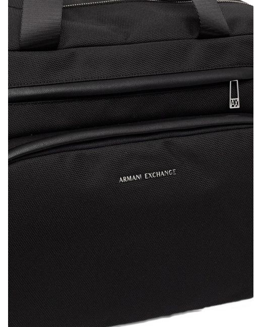 ARMANI EXCHANGE Black Logo-Print Strap Zip-Pocket Holdall for men
