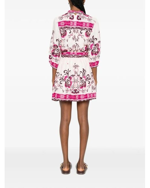Twinset Pink Floral-Print Button-Fastening Midi Dress