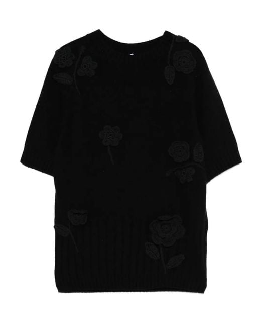 Liviana Conti Black Flower-Embellished Knit Sweater