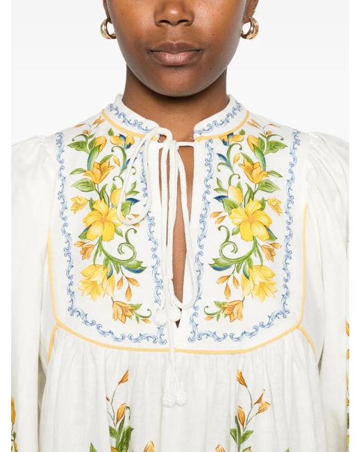 Robe Mi-Longue À Fleurs Brodées Farm Rio en coloris Metallic