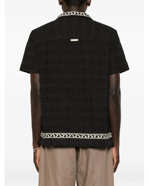 CHE Black Embroidered Check-Pattern Shirt for men
