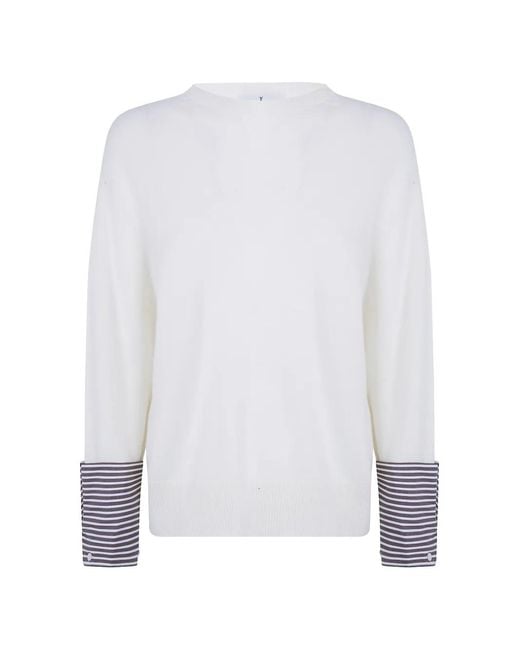 Whyci White Striped-Cuff Sweater