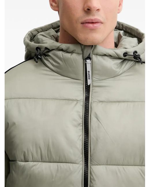 Guess Gray Logo-Tape Hooded Puffer Jacket for men