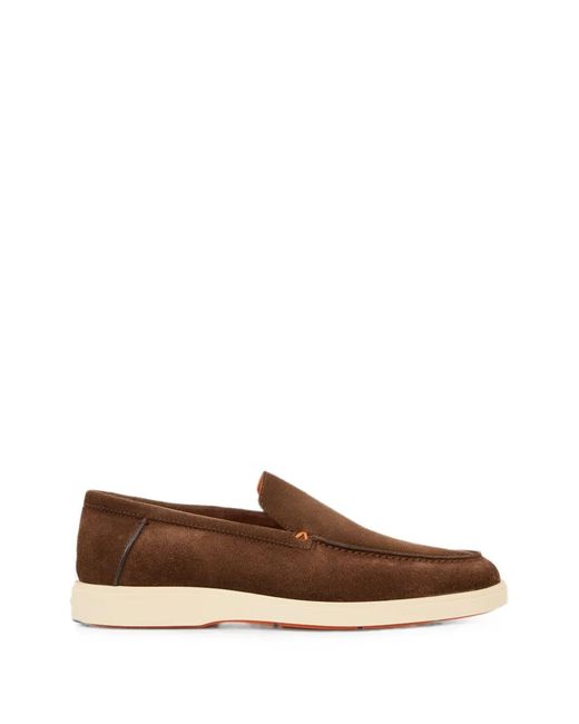 Santoni Brown Suede Slip-On Loafers for men