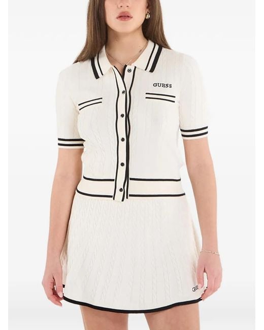 Guess White Cable-Knit Tipped Sweater