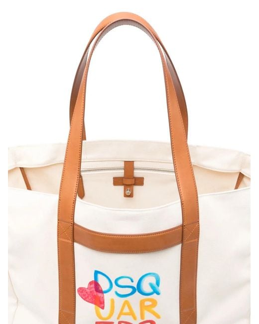 DSquared² White Logo-Print Tote Bag