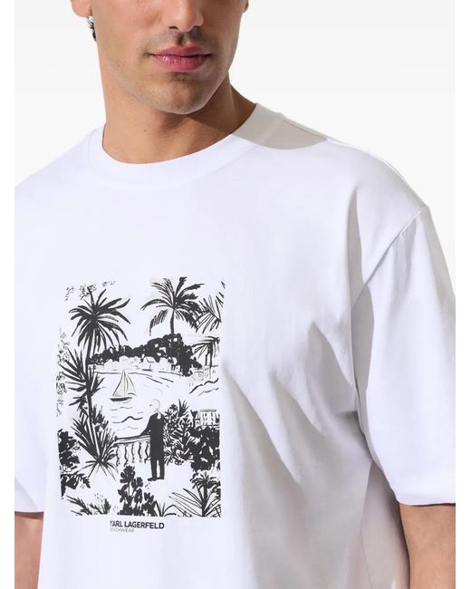 Karl Lagerfeld White Graphic-Print T-Shirt for men