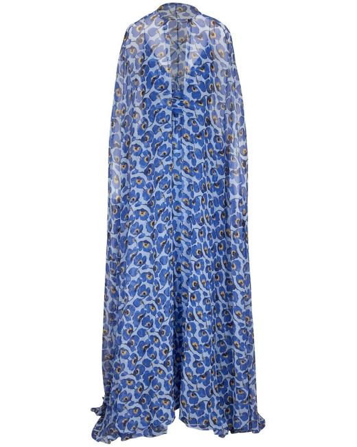 Carolina Herrera Floral-print Fllor-length Dress in Blue | Lyst