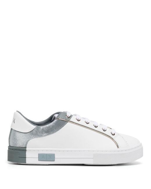 Armani Exchange White Colour-block Leather Lace-up Sneakers