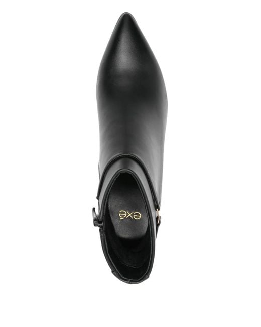 Exe' Black Buckle Leather Boots