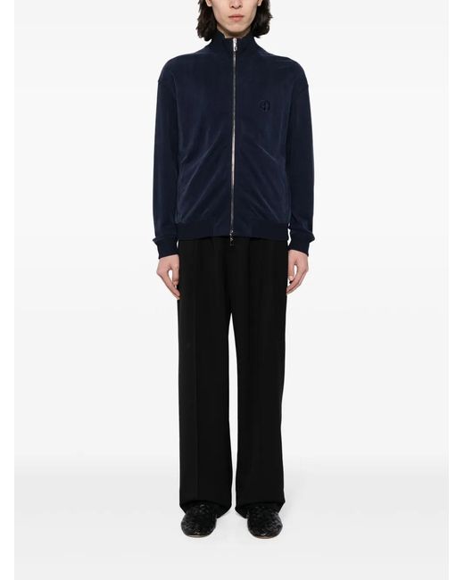 Giorgio Armani Blue Logo-Embroidered Track Jacket for men