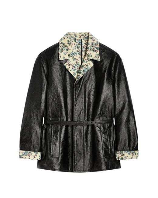 Dries Van Noten Black Coated Belted Jacket for men