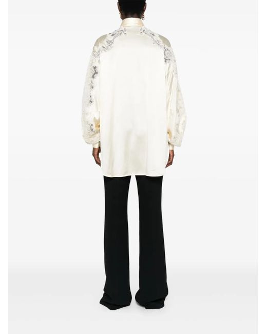 Ermanno Scervino White Satin Finish Shirt With Floral Embroidery