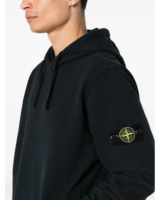 Stone Island Black Logo-Patch Drawstring Hoodie for men