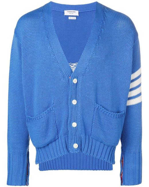 Thom Browne Blue 4-bar Whale Icon Intarsia Cardigan for men