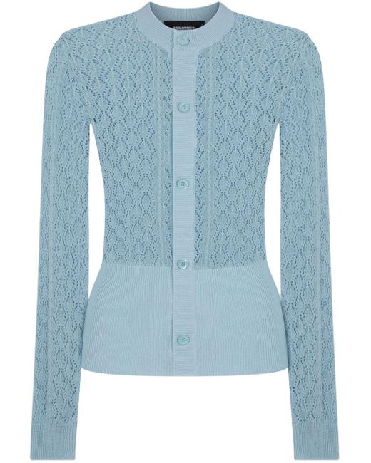 DSquared² Blue Pointelle-knit Cotton Cardigan