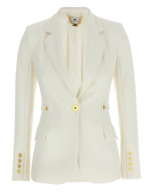 Elisabetta Franchi White Single-Breasted Blazer