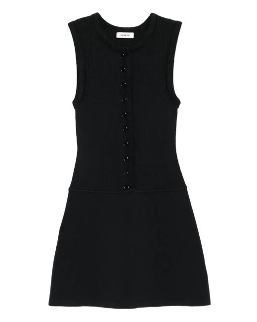 Sandro Black Geknöpftes Minikleid Mit Rundem Ausschnitt