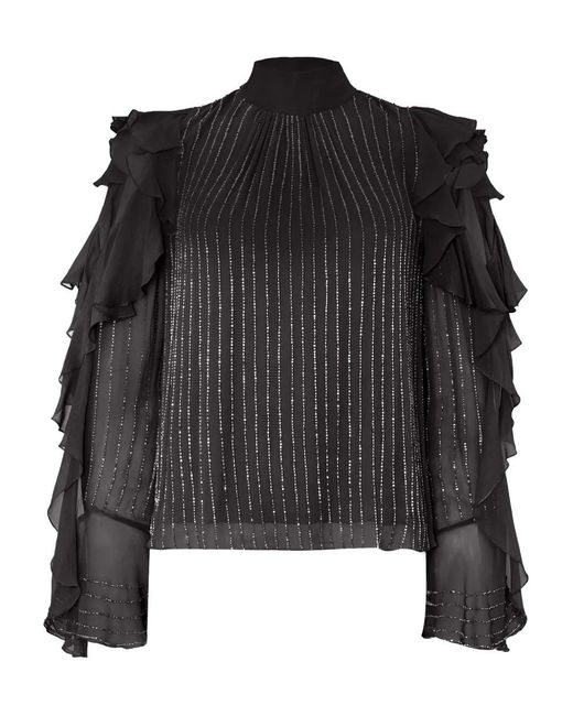 Temperley London Black Ruffled Cold-Shoulder Top