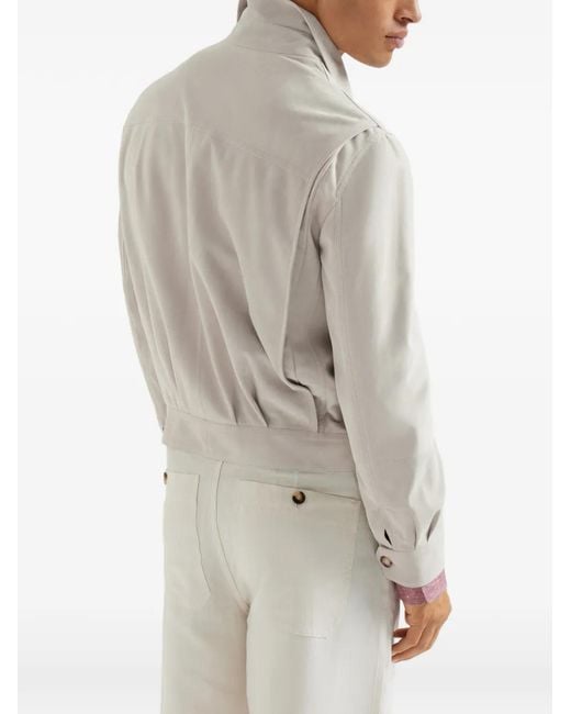 Brunello Cucinelli Gray Buttoned Suede Jacket for men