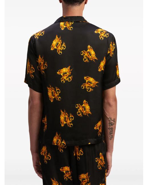 Palm Angels Black Burning Monogram Print Shirt for men