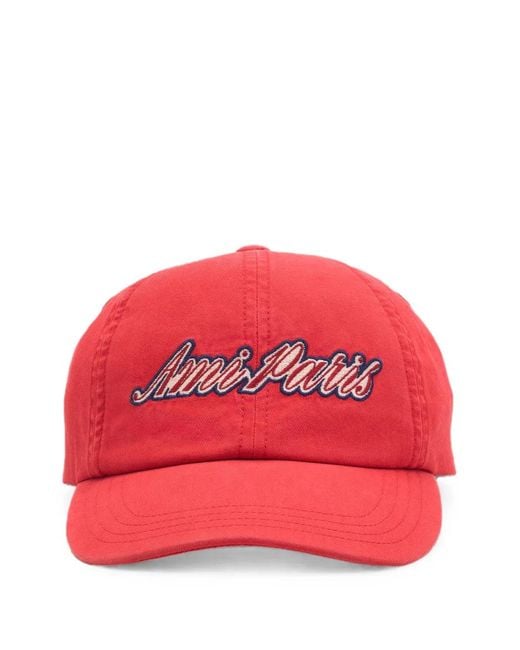 AMI Red Cotton Cap With Embroidery