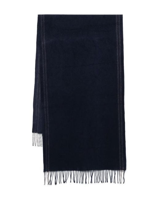 Brunello Cucinelli Blue Striped Fringed Scarf for men