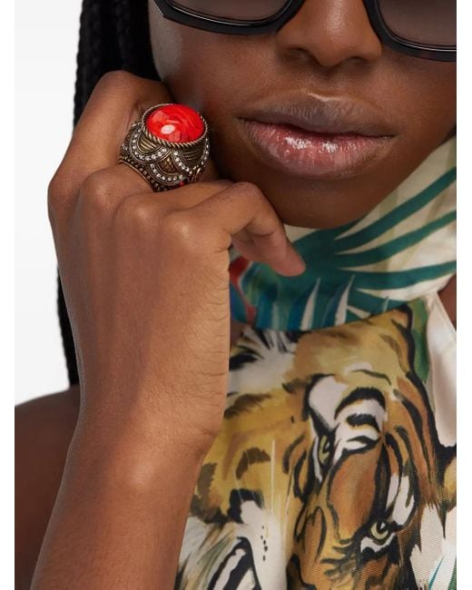 Roberto Cavalli Metallic Embellished-Stone Textured Ring