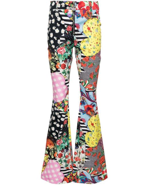 Moschino Jeans Yellow Patchwork-print Flared Trousers