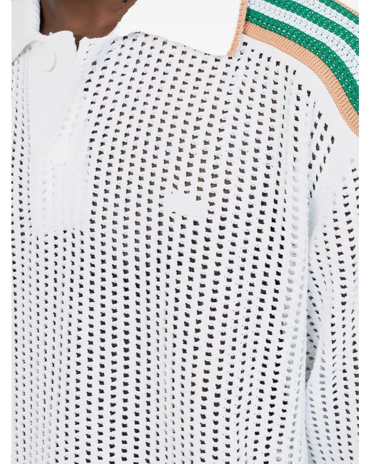 メンズ Lacoste ストライプショルダーポロシャツ White