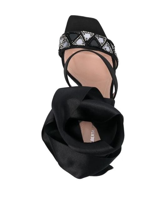 Alberta Ferretti Black 105Mm Bead-Embellished Lace-Up Sandals