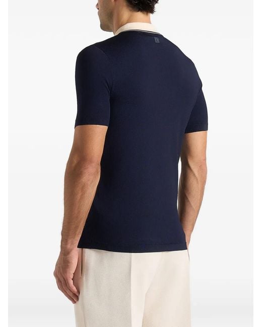 Manière De Voir Blue Contrast Detail Luxe Knit Polo Shirt for men