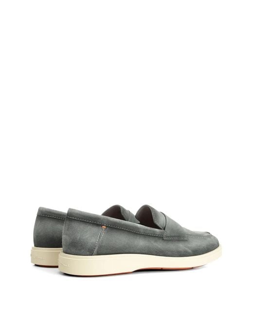 Santoni Gray Revolve Suede Loafers for men