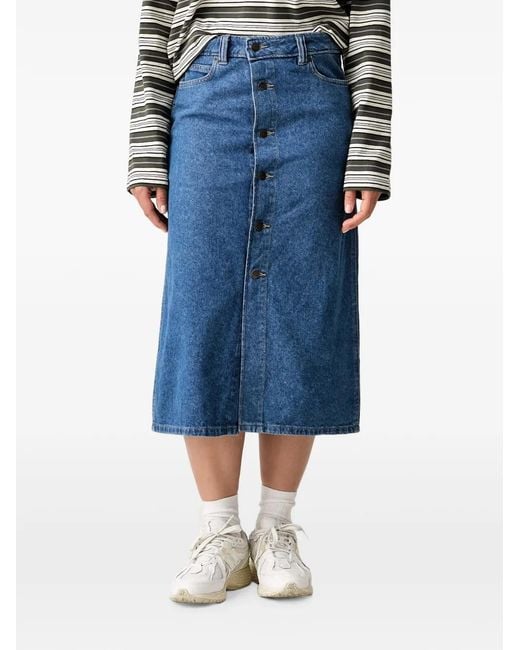 Dickies Blue Button-Front Denim Midi Skirt
