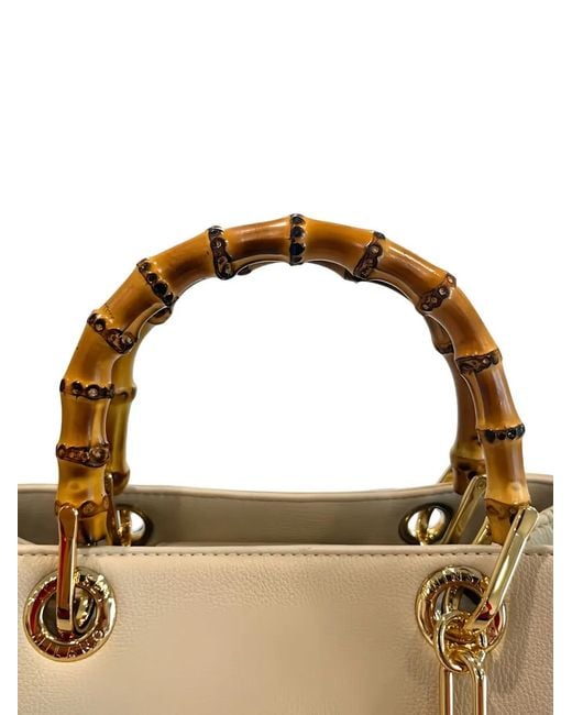 Twinset Metallic Bamboo-Handle Grained Tote Bag